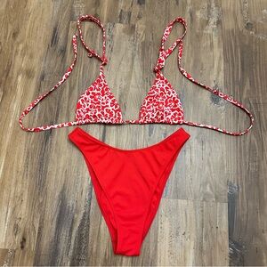 La Hearts Red and White Floral Bikini Top